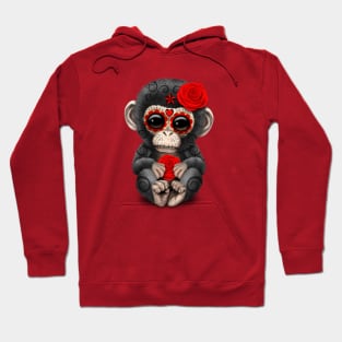 Red Day of the Dead Sugar Skull Baby Chimp Hoodie